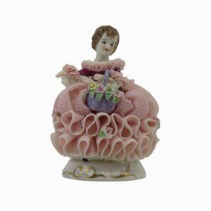 Mini Irish DRESDEN DOROTHEA Girl with Pink Dress Figurine Vintage 4.3"